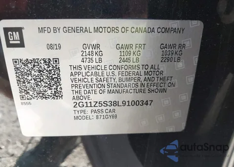 2020 Chevrolet Impala Fwd Lt из США, поврежденный, VIN 2G11Z5S38L9100347